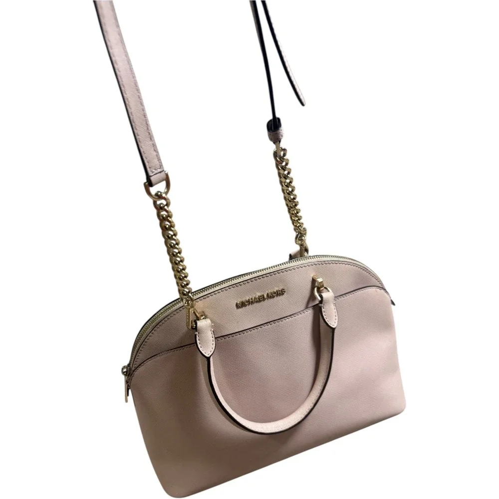 Michael Kors Pink Leather Emmy‎ Large Dome Satchel Crossbody Bag Gold Hardware - Picture 4 of 10